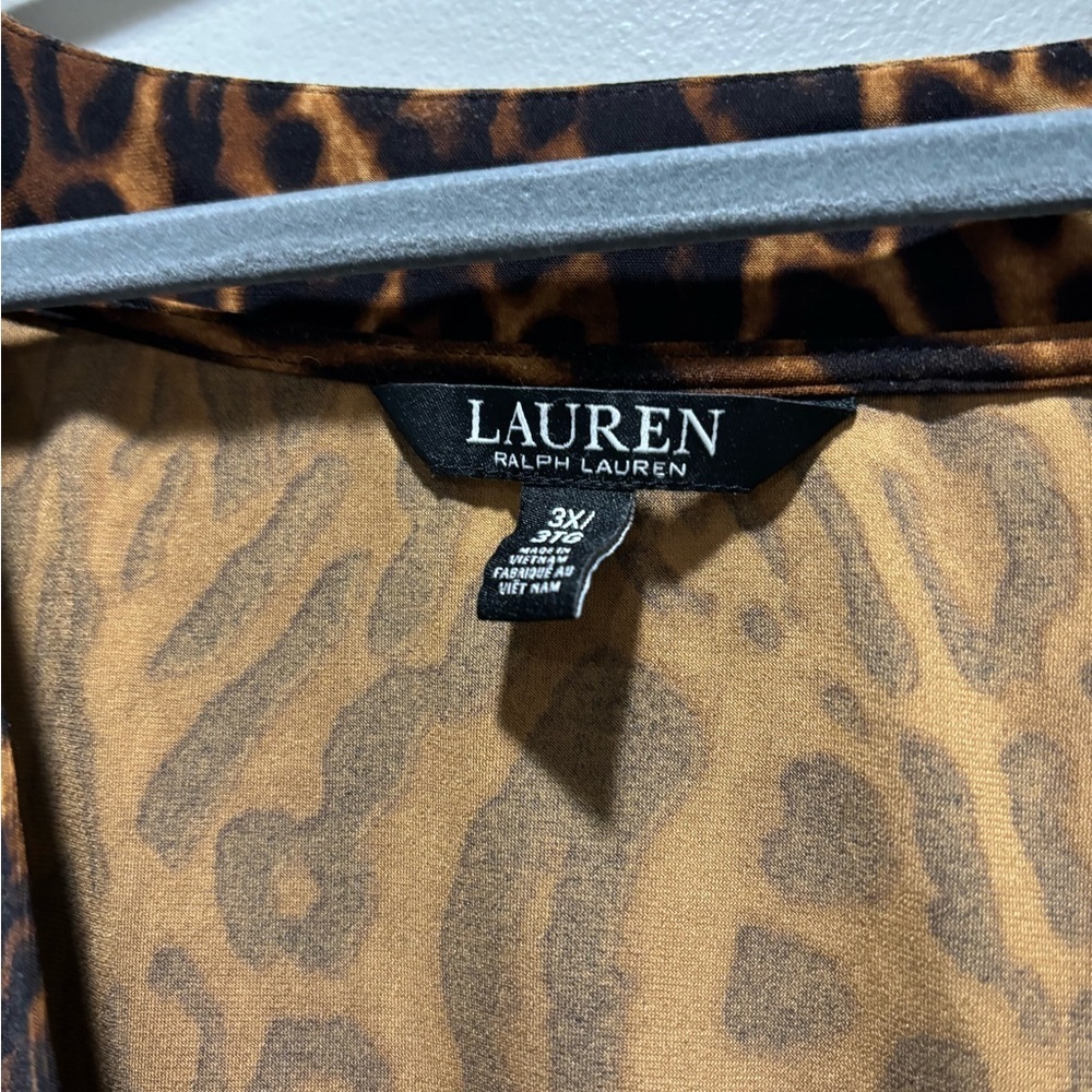 LAUREN RALPH LAUREN • Women’s Leopard Print Splice Wrap Drapey Neckline Blouse - Picture 4 of 5